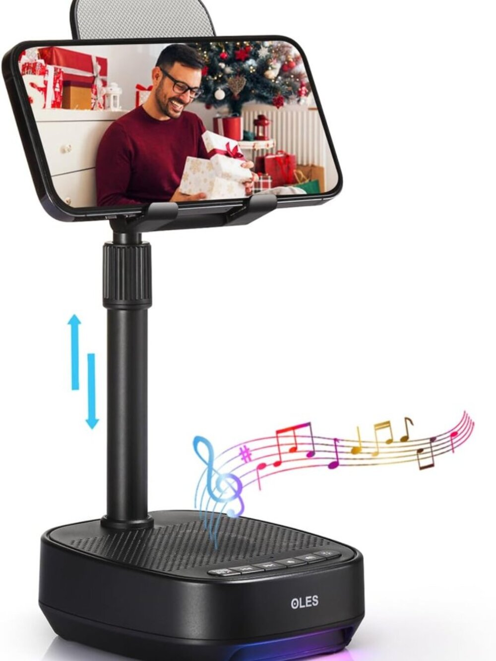 Adjustable Phone Stand with Bluetooth Speaker & LED Light - Unique Gift for All
